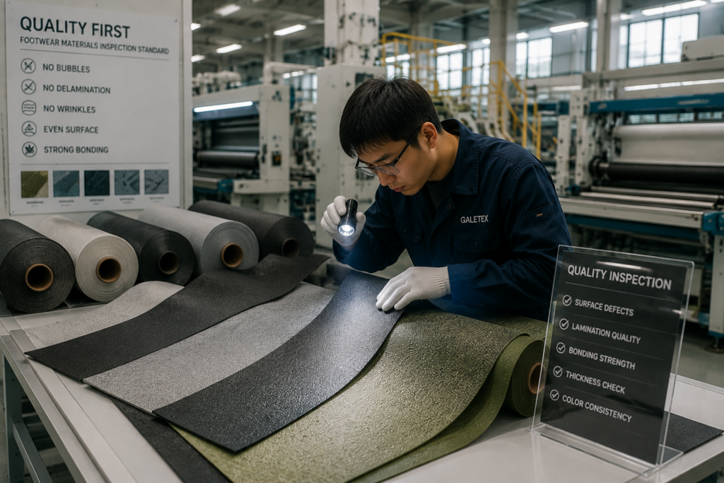 Common Lamination Defects inspection process for footwear composite materials in a modern manufacturing factory