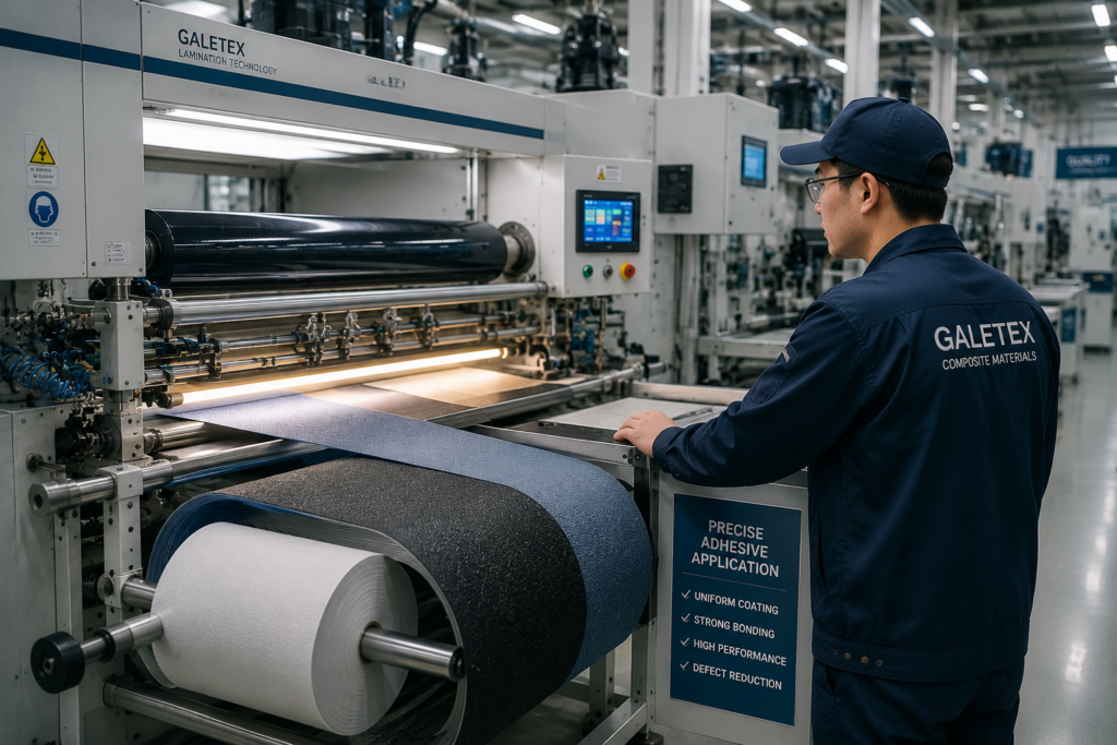 Advanced lamination production line showing prevention of Common Lamination Defects in composite footwear materials