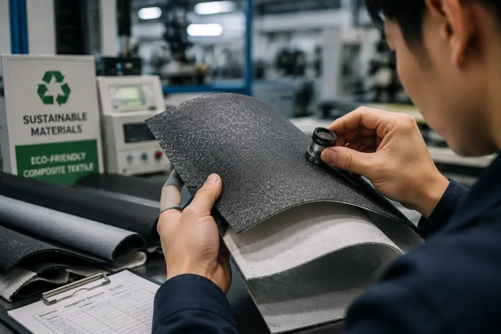 quality inspection of shoe upper materials in modern footwear manufacturing factory